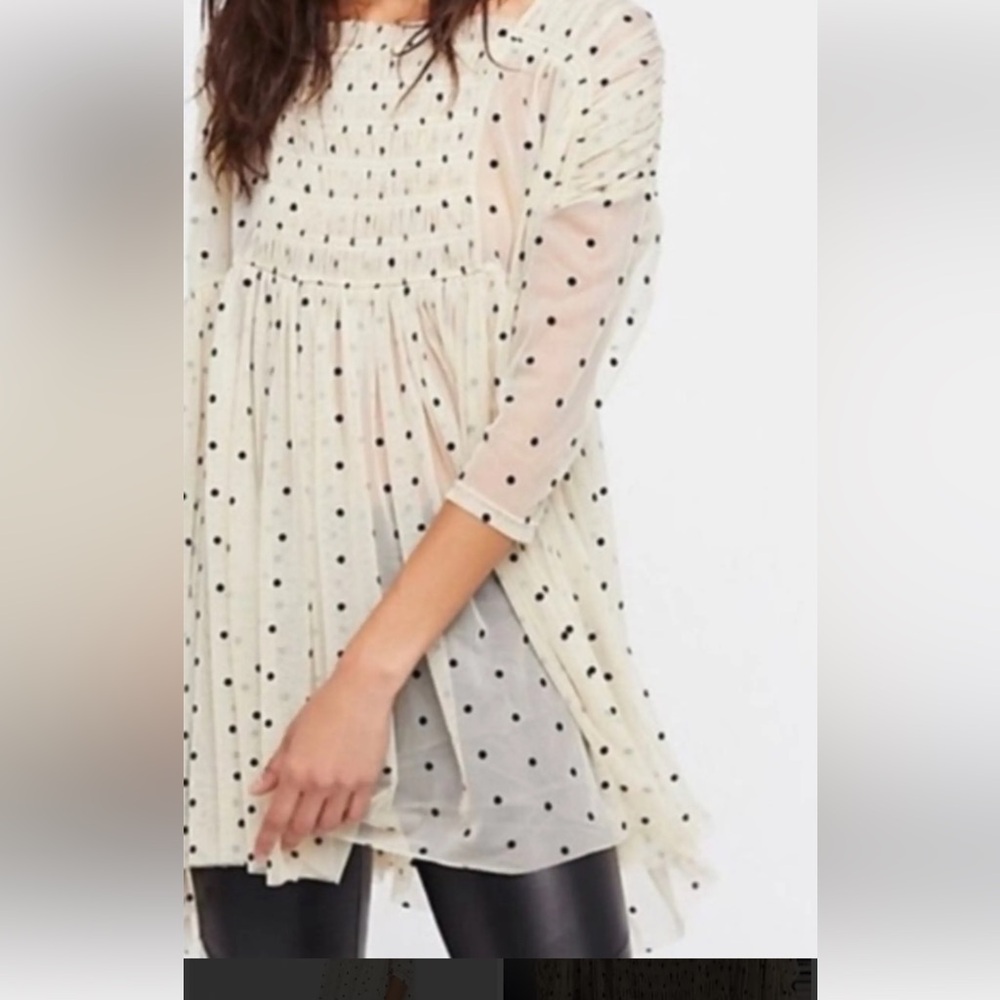 Free People Saya Polka Dot Sheer Babydoll Top